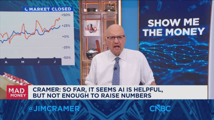 So far it seems AI is helpful, but not enough to raise numbers, says Jim Cramer