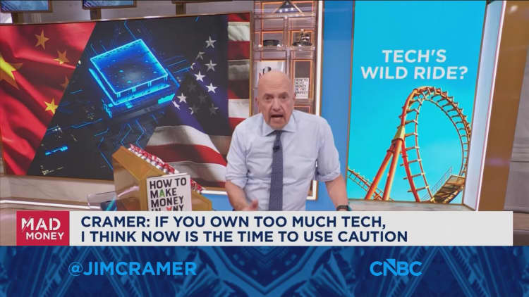 If you own too much tech, now is the time to use caution, says Jim Cramer