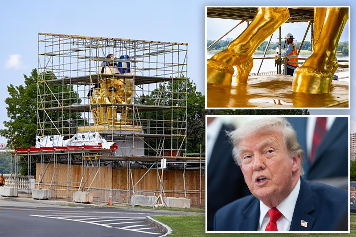 Trump gives first look of gold makeover to iconic Arts of War DC sculptures