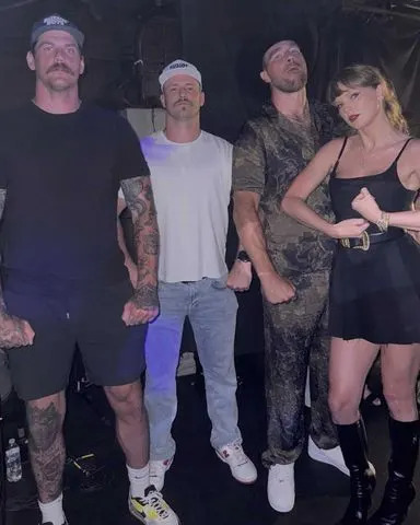 Will Compton alongside Taylor Swift and Travis Kelce.Credit: Bussin' With The Boys/Instagram