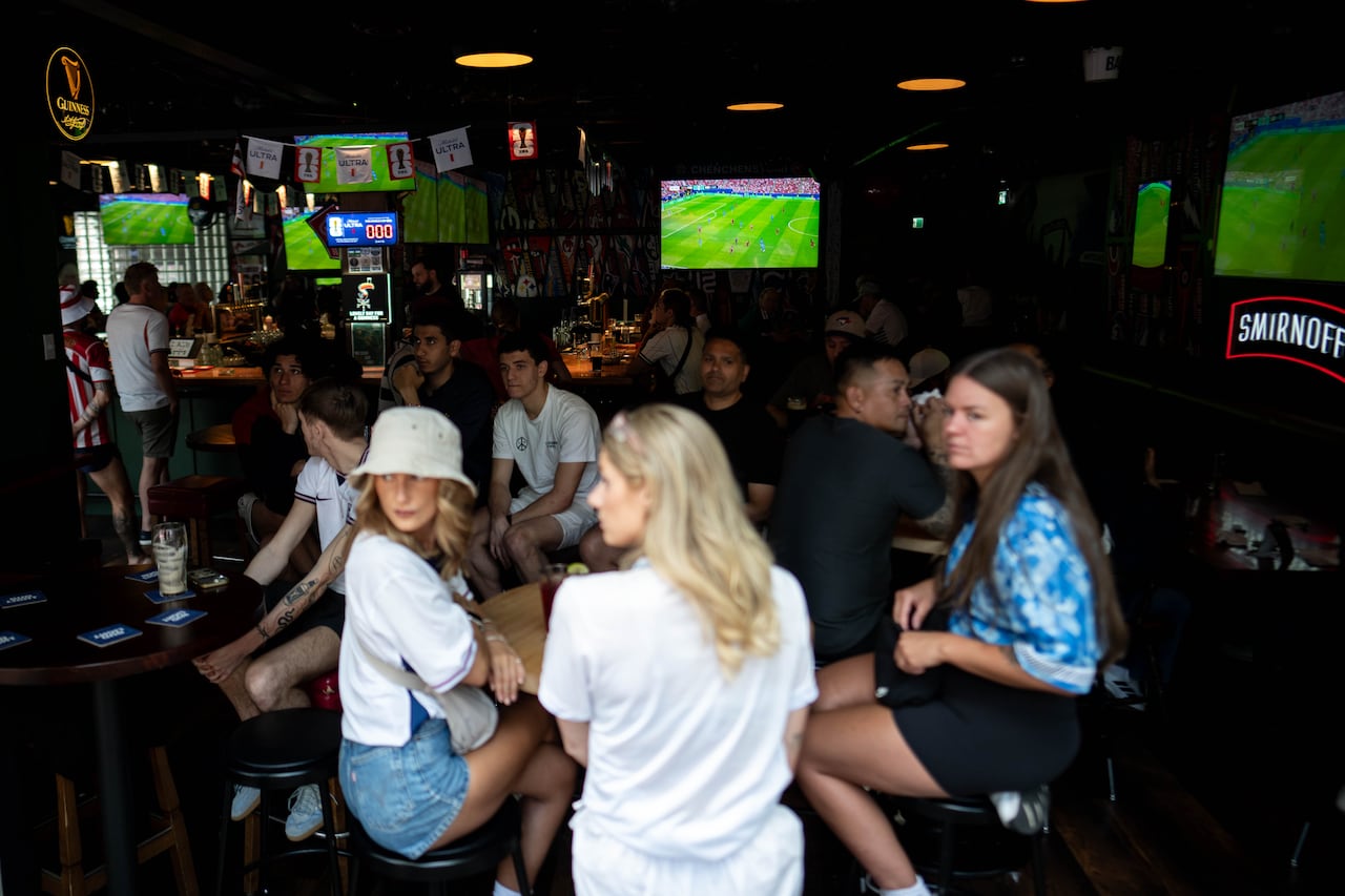 People spend time on Granville Street during FIFA World Cup in Vancouver, B.C., on Wednesday, June 17, 2026.