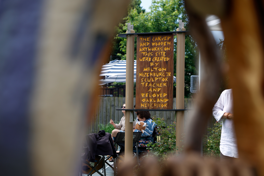 A sign for Milton Mizenburg Jr. at Oakland Museum and Garden on Saturday, June 27, 2026, along Lake Park Avenue in the Oakland neighborhood.
