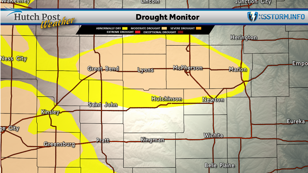 Area drought monitor, June 30, 2026 — Drought Monitor for June 23, 2026 - (Hutch Post graphic) - Map data courtesy National Drought Mitigation Center at the University of Nebraska-Lincoln.