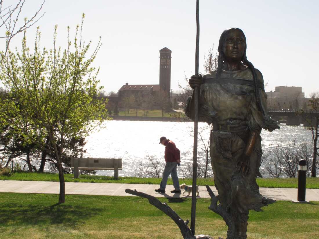 A statue of Sacajawea along the banks of the Missouri River in Great Falls, Mont. Sacajawea was a Lemhi Shoshone woman, who accompanied the Lewis and Clark as an interpreter and guide. Her role in the expedition is reexamined in Megan Kate Nelson's book.
