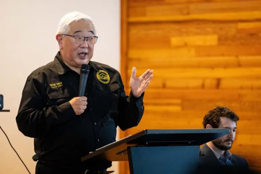 Bexar County Judge Peter Sakai speaks during a County Budget Town Hall in Precinct 1 at the Harlandale Community Center on June 1, 2026.