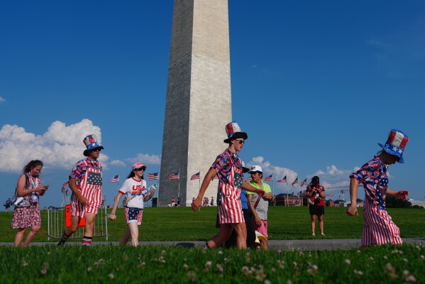 People arrive for a Salute to America Independence Day event honoring the nation's 250th anniversary, Saturday, July 4, 2026, on the National Mall in Washington. (AP Photo/Julia Demaree Nikhinson)