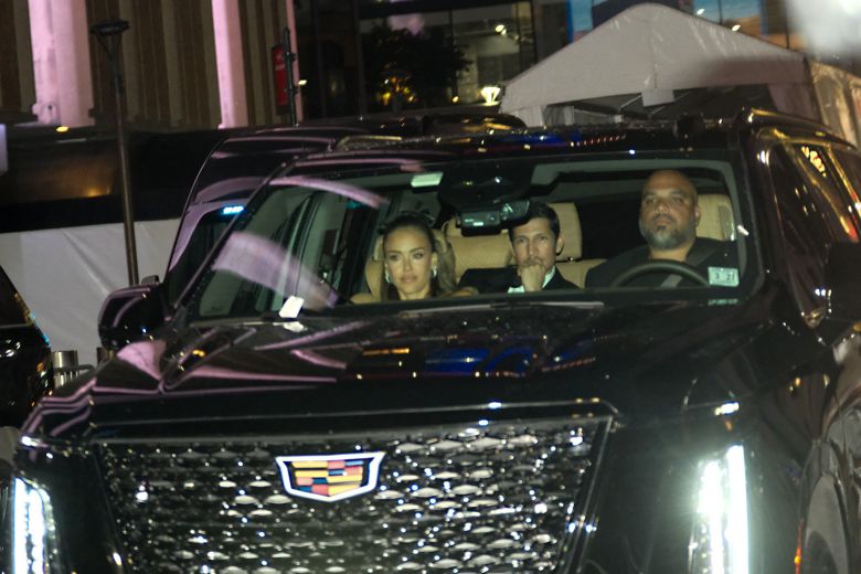 Jessica Alba and Danny Ramirez depart Madison Square Garden on Friday.