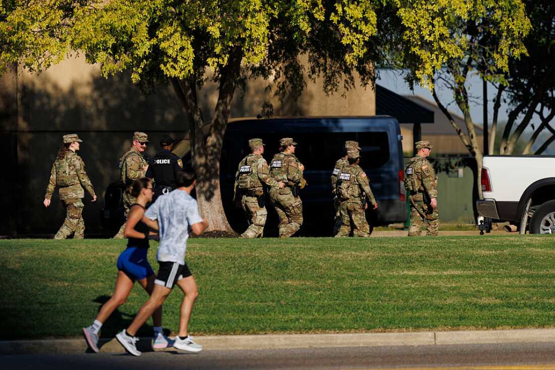 Members of the National Guard patrol in Memphis on October 11, 2025.