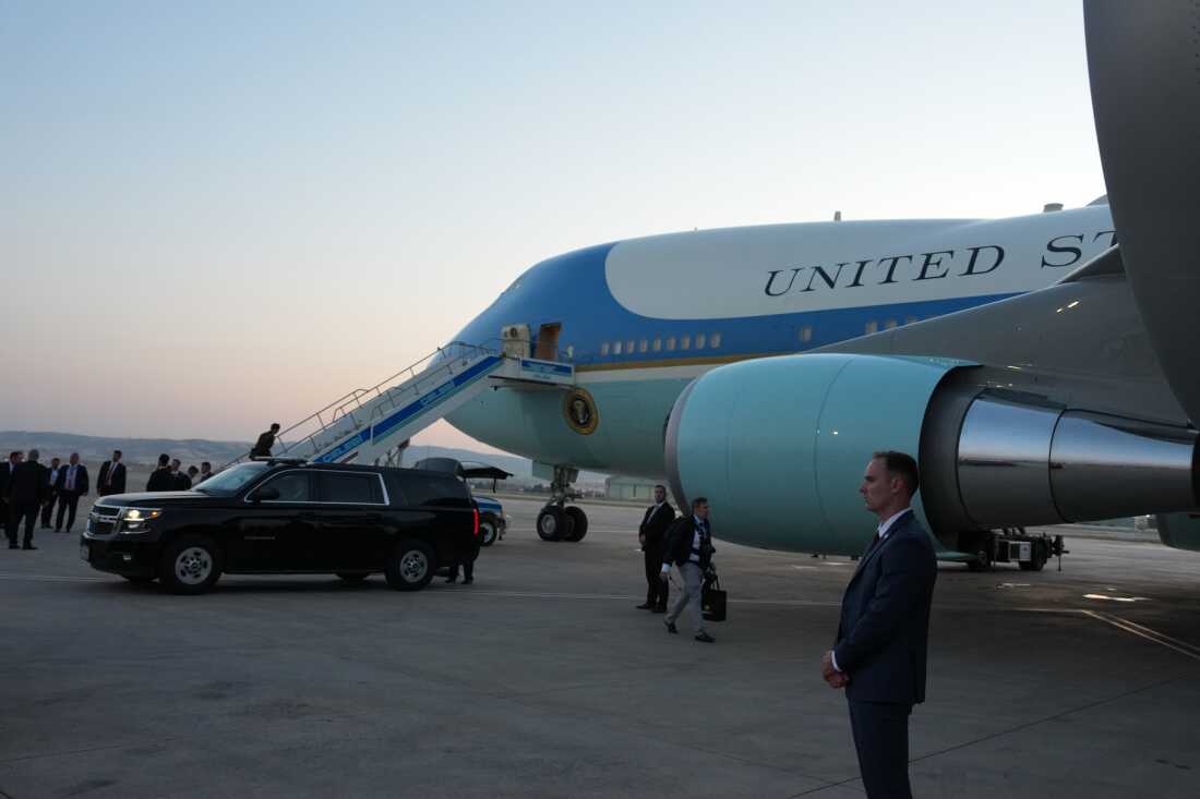 Airforce One sits on the tarmac before U.S. President Donald Trump departs following the NATO summit at Ankara International Airport in Ankara, Turkey, Wednesday, July 8, 2026.