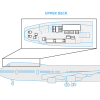 An illustrated graphic of a side view of Air Force One, with a cut-out showing the floor plan for the upper deck.