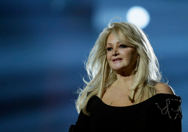 Singer Bonnie Tyler performs her song "Believe in Me" during a rehearsal for the final of the Eurovision Song Contest at the Malmo Arena in Malmo, Sweden on May 17, 2013. (AP Photo/Alastair Grant, File)