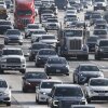 Motorists drive on Interstate 210 during the morning commute on December 03, 2025 in Pasadena, Calif. President Trump announced new fuel economy standards today which will roll back fuel efficiency standards put in place by former President Joe Biden.