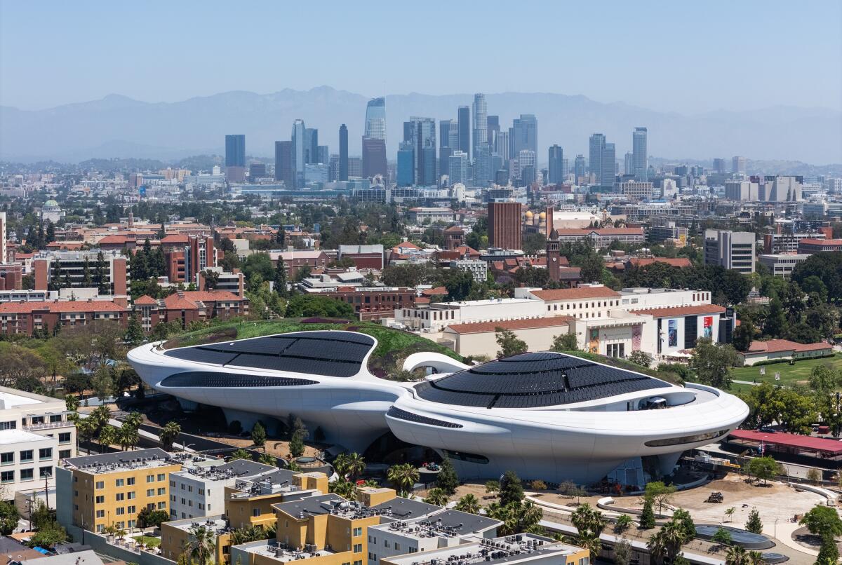 The Lucas Museum of Narrative Art, under construction in Los Angeles' Exposition Park.