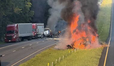 Video shows massive flames, smoke along I-85 after crash
