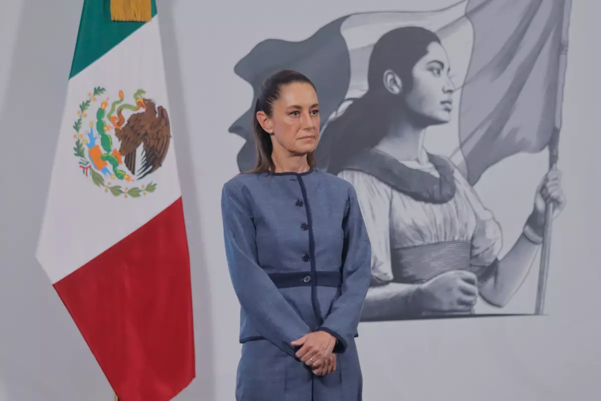Mexico's President Claudia Sheinbaum during a briefing speaking about the raids by Immigration and Customs Enforcement (ICE) against immigrants at National Palac. (June 9, 2025, in Mexico City, Mexico)