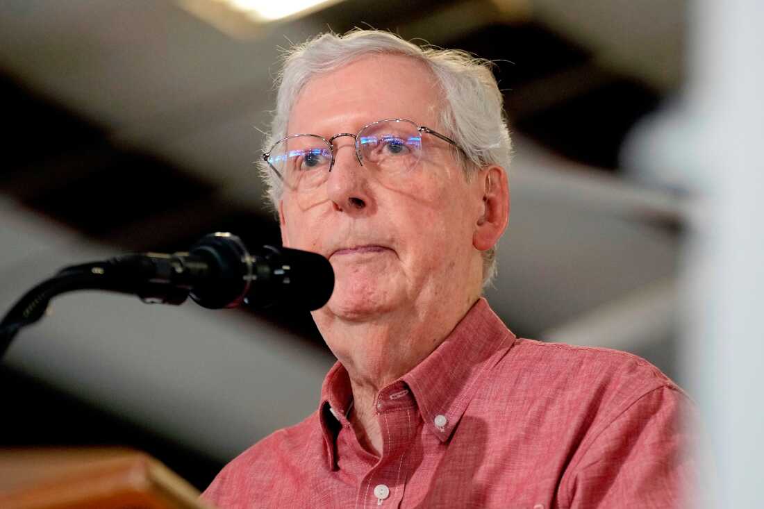 Sen. Mitch McConnell, R-Ky., speaks at an event, Aug. 2, 2025, in Fancy Farm, Ky.
