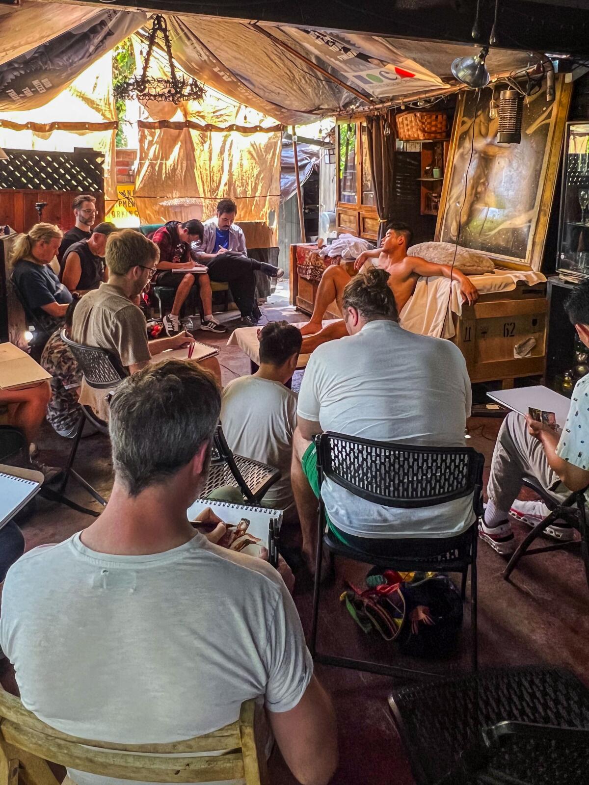 A view of the figure drawing hosted by Rex Kung at Tom of Finland Foundation.