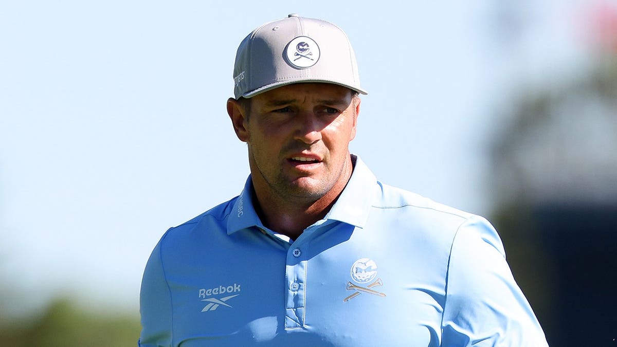 Bryson DeChambeau stands during a practice round at the U.S. Open golf tournament.