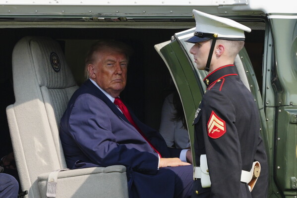 President Donald Trump departs on Marine One after speaking at the United States Army War College in Carlisle, Pa., at the Pennsylvania Defense and Innovation Summit, Wednesday, July 15, 2026. (AP Photo/Julia Demaree Nikhinson)