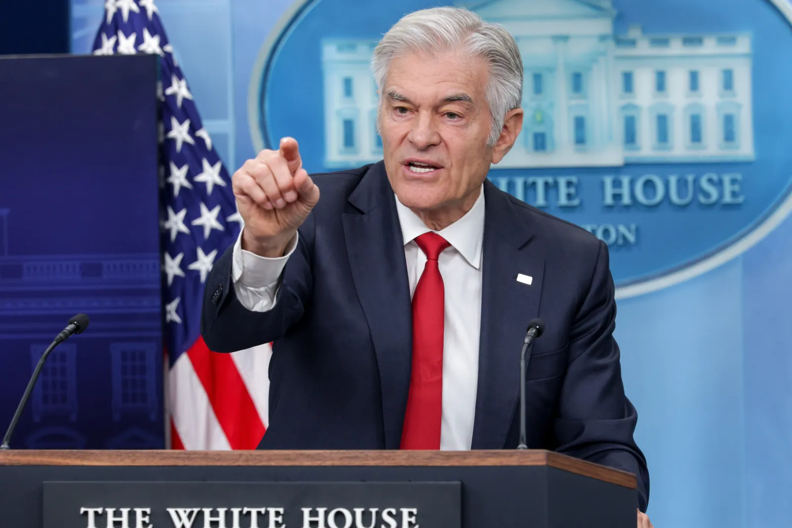 Administrator for the Centers for Medicare and Medicaid Services Dr. Mehmet Oz answers questions during a press conference in the Brady Press Briefing Room at the White House on June 2 in Washington, DC. Source: Getty Images.