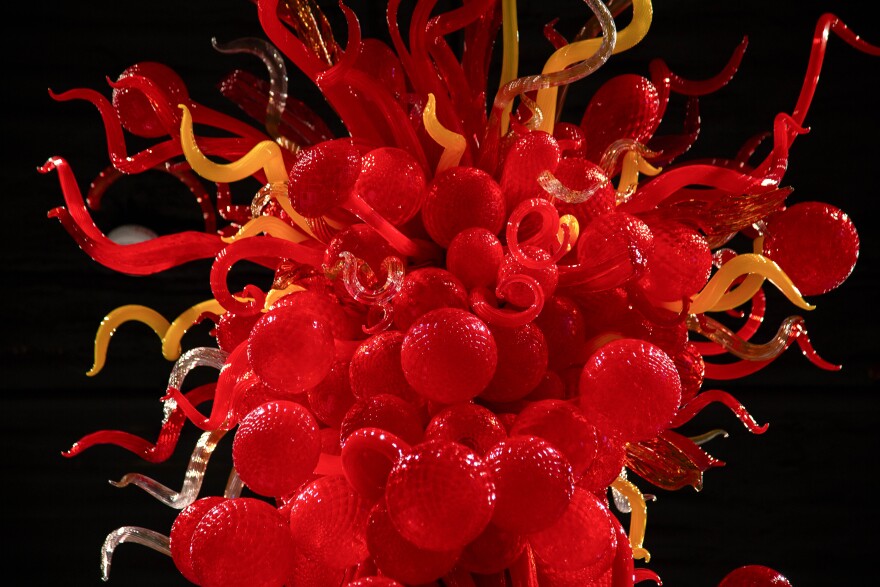 A close up of a hand-made blown glass sculpture.