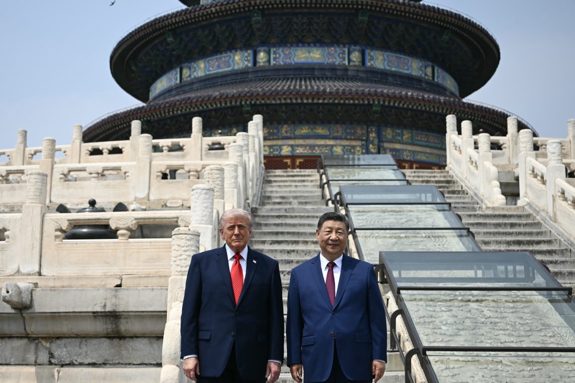 May 14, 2026: U.S. President Donald Trump and China’s President Xi Jinping pose for a photo at the Temple of Heaven in Beijing.