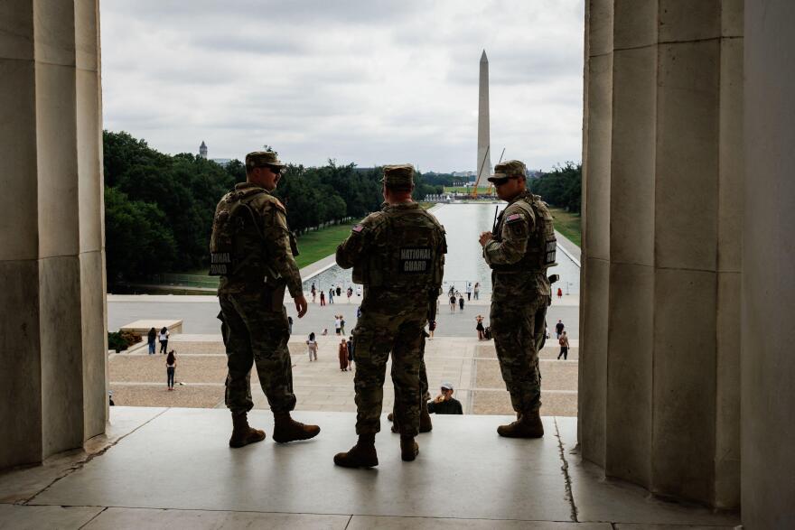 National Guard troops continue to patrol Washington as people visit the Lincoln Memorial on July 8, 2026 in Washington, DC The celebrations marking the 250th anniversary of the adoption of the Declaration of Independence were almost canceled when a severe storm passed nearby forcing officials to evacuate the National Mall but the massive 40 minute fireworks display eventually kicked off before midnight on July 4th.