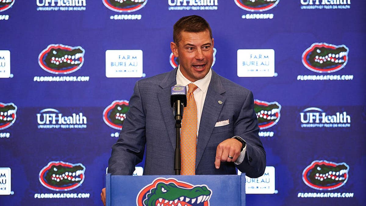 Jon Sumrall speaks at a press conference introducing him as the new head football coach.