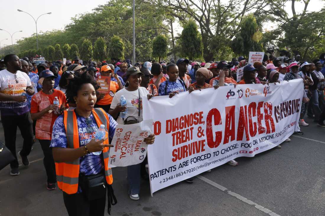 Hundreds of people gather in Abuja, the capital of Nigeria, to mark World Cancer Day on February 7, marching to raise awareness about cancer and the importance of early diagnosis. The World Health Organization cites Nigeria as a country with a rapidly rising number of cancer cases.
