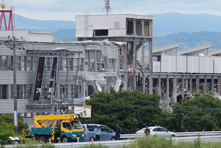 AEON Mall, which was damaged by an explosion following an earthquake, is seen in Kashima, Kumamoto Prefecture, southern Japan, Wednesday, July 29, 2026.
