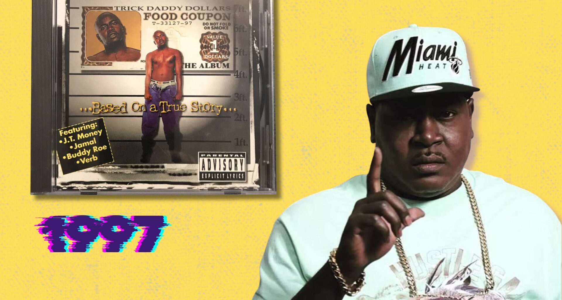 Collage of Trick Daddy next to a CD of his debut album