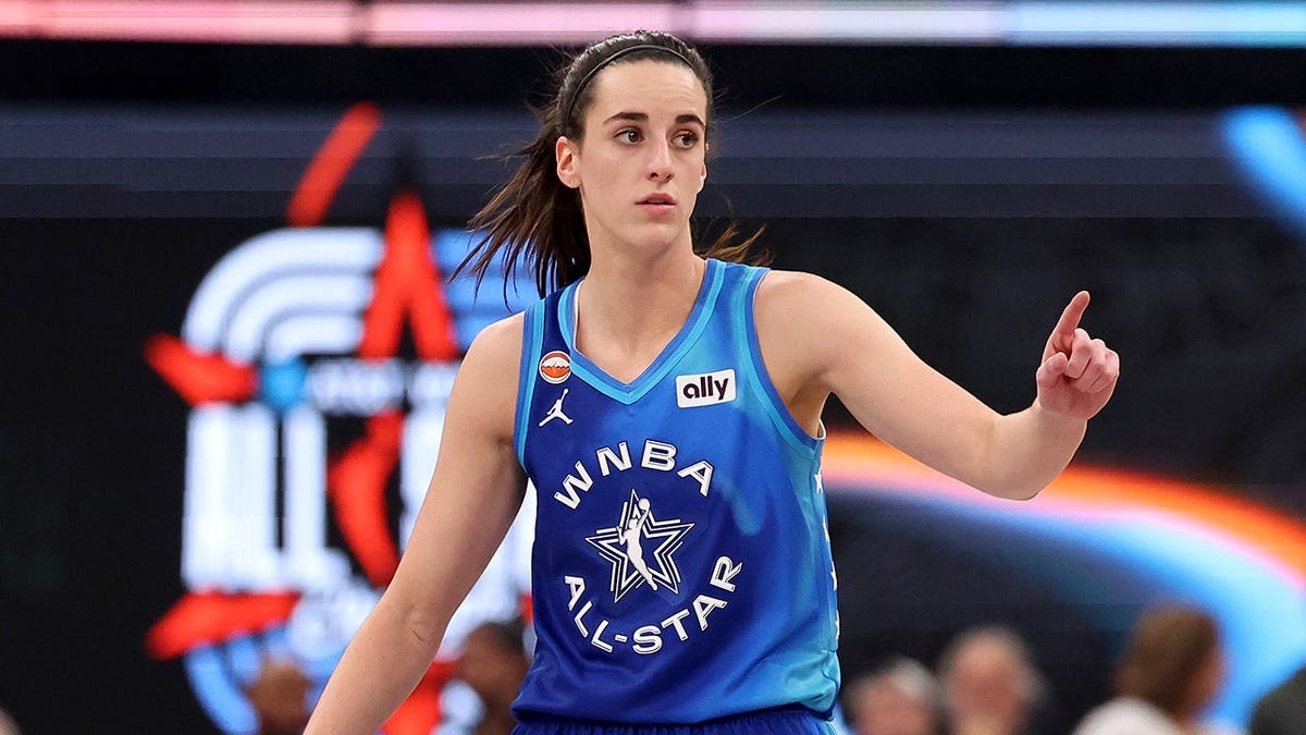 Caitlin Clark #22 reacts during the WNBA All-Star Game at United Center.