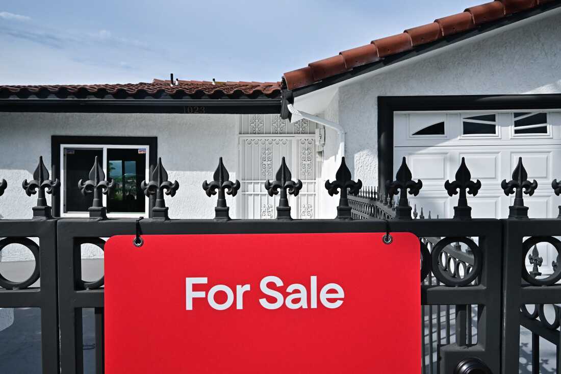 A 'for sale' sign is seen on a house in Monterey Park, California, on September 17, 2025.