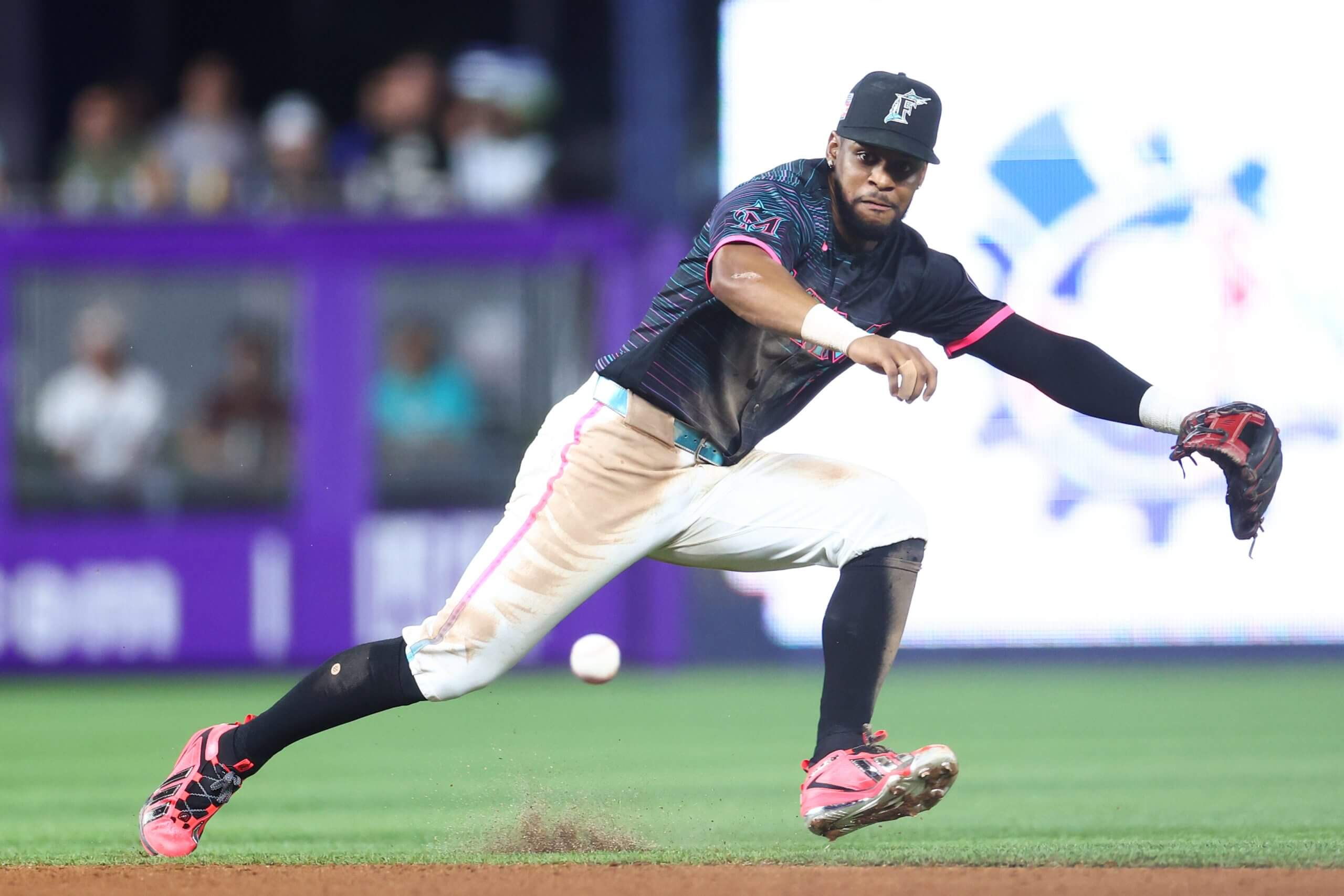 Miami Marlins' Otto Lopez in action during a baseball game.