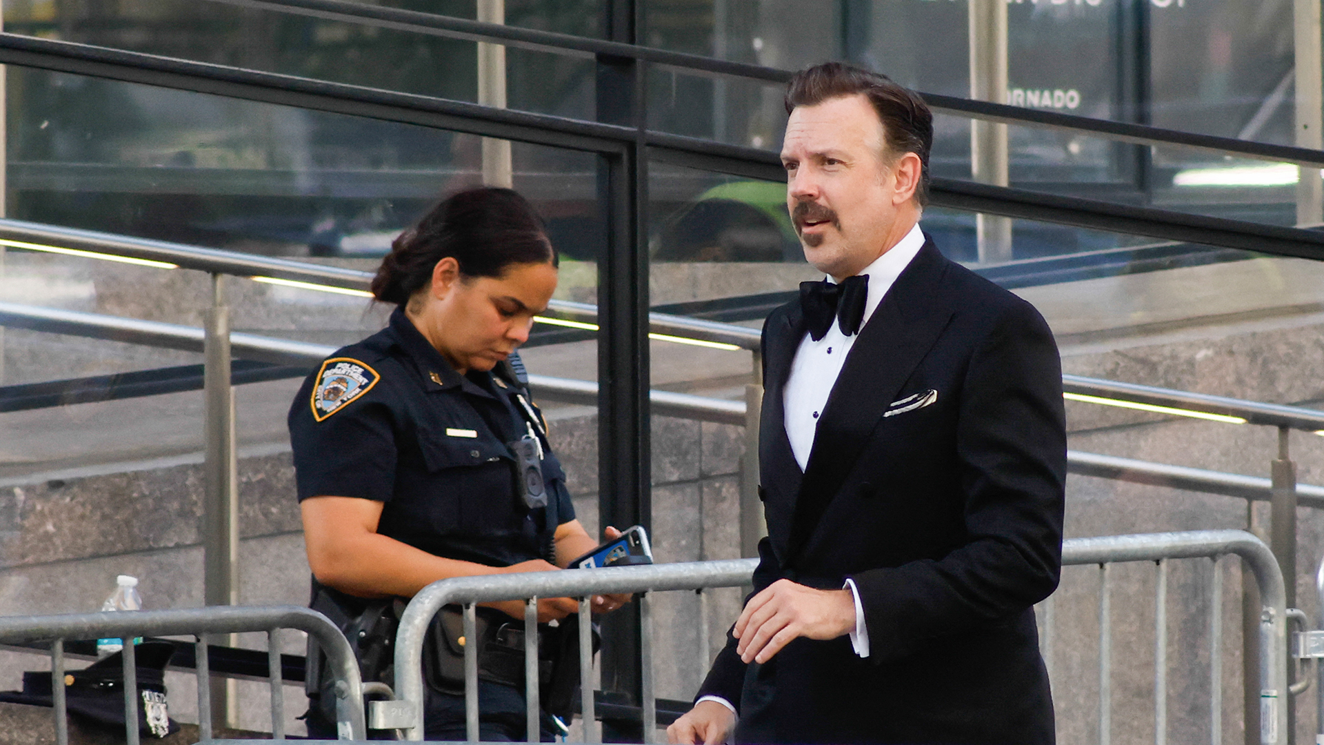 Actor Jason Sudeikis arrives at Madison Square Garden for the wedding celebrations of pop singer Taylor Swift and pro-athlete Travis Kelce, in New York City on July 3, 2026.