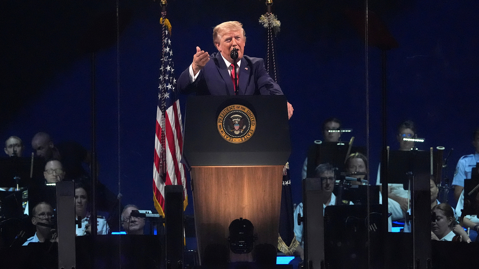 Trump makes speech hours after storms delay July Fourth show