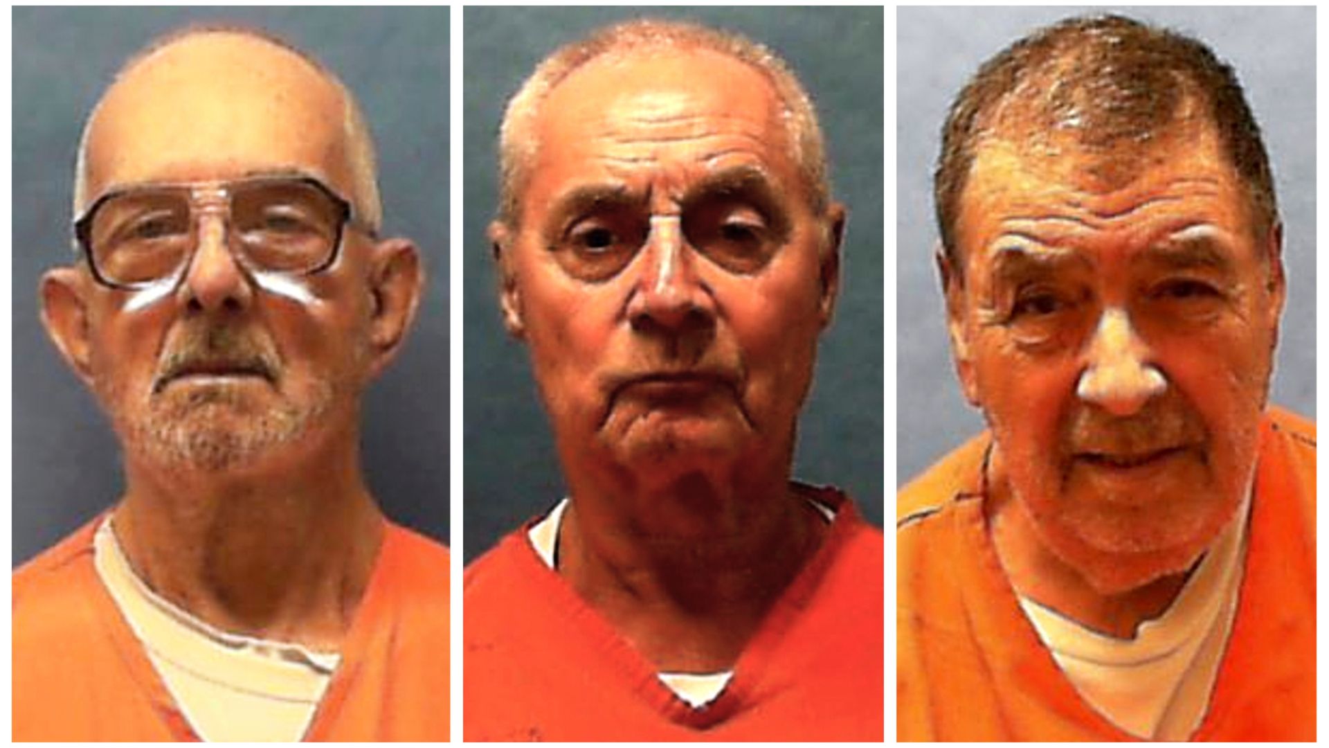 This combination of undated booking photos provided by the Florida Department of Corrections shows, from left, Dusty Ray Spencer, Dennis Sochor and Dominick Occhicone.