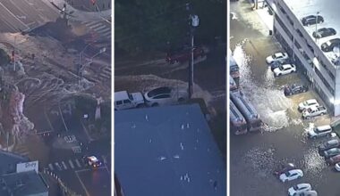 Rushing water floods West Hollywood streets after water main break