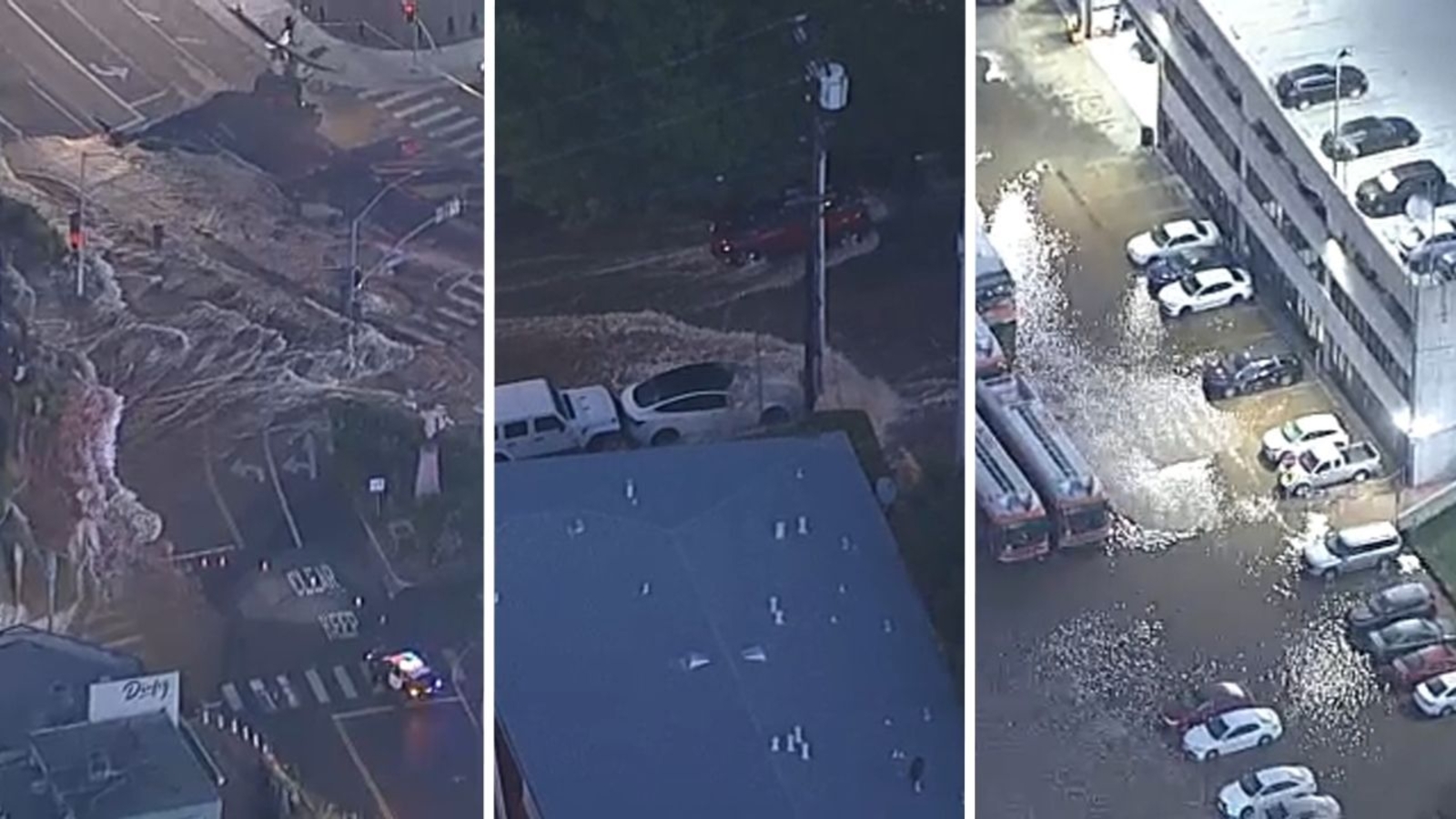 Rushing water floods West Hollywood streets after water main break