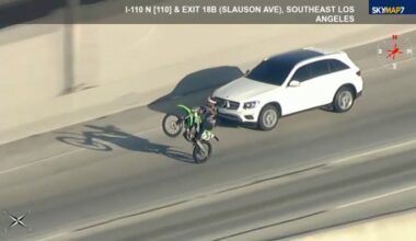 High-speed chase through LA includes suspect's dangerous encounter with dirt bike riders on 110 Fwy.