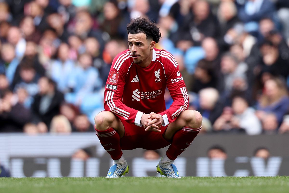 Curtis Jones of Liverpool looks dejected during the Emirates FA Cup Quarter Final match between Manchester City and Liverpool at Etihad Stadium