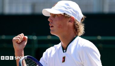 Cruz Hewitt celebrates after recording another win at Wimbledon