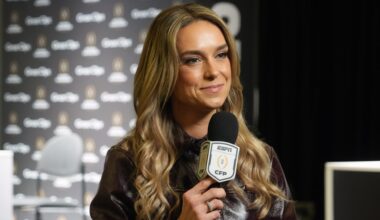 Jan 17, 2026; Miami, Florida, USA; ESPN reporter Molly McGrath during media day for the 2025 College Football Playoff National Championship at Miami Beach Convention Center. Mandatory Credit: Kirby Lee-Imagn Images