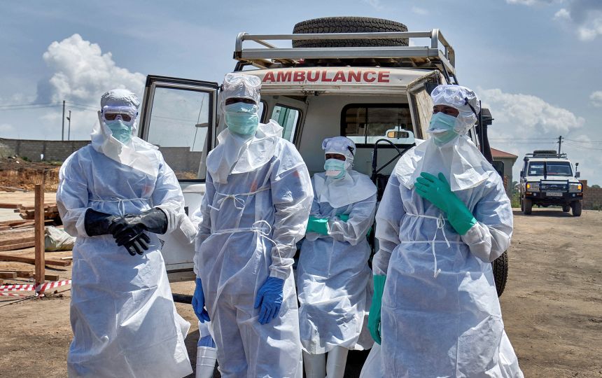 Red Cross workers gather as aid agencies intensify efforts to contain the Ebola outbreak caused by the Bundibugyo virus in Democratic Republic of Congo, in June 2026.