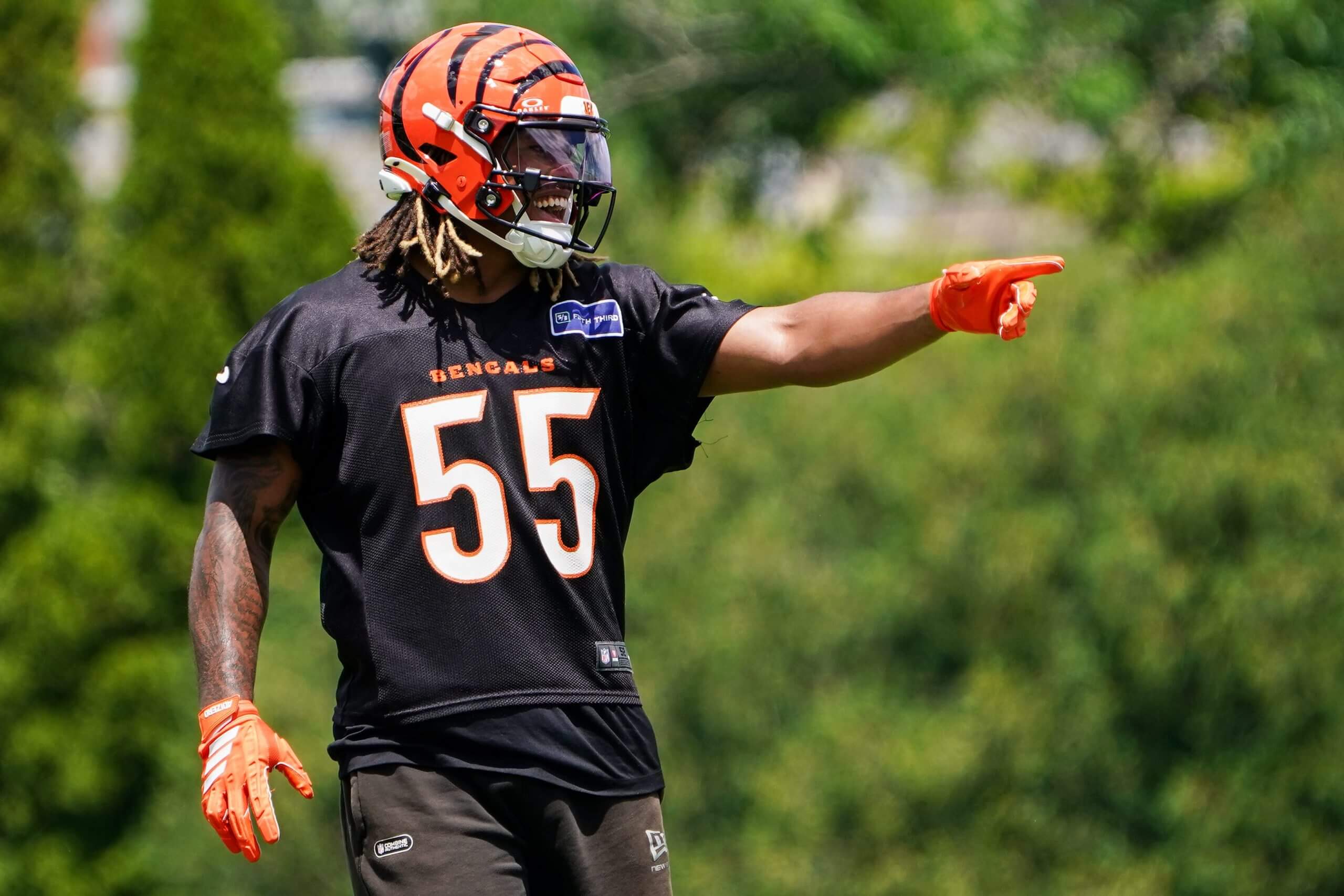 Cincinnati Bengals defensive end Cashius Howell (55) during minicamp, Tuesday, June 16, 2026, at Kettering Health Practice Fields in downtown Cincinnati.