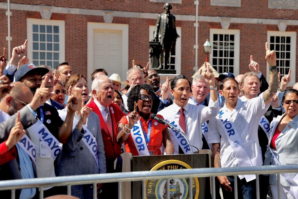 Mayor Cherelle Parker and other mayors from across the country in front of Independence Hall.