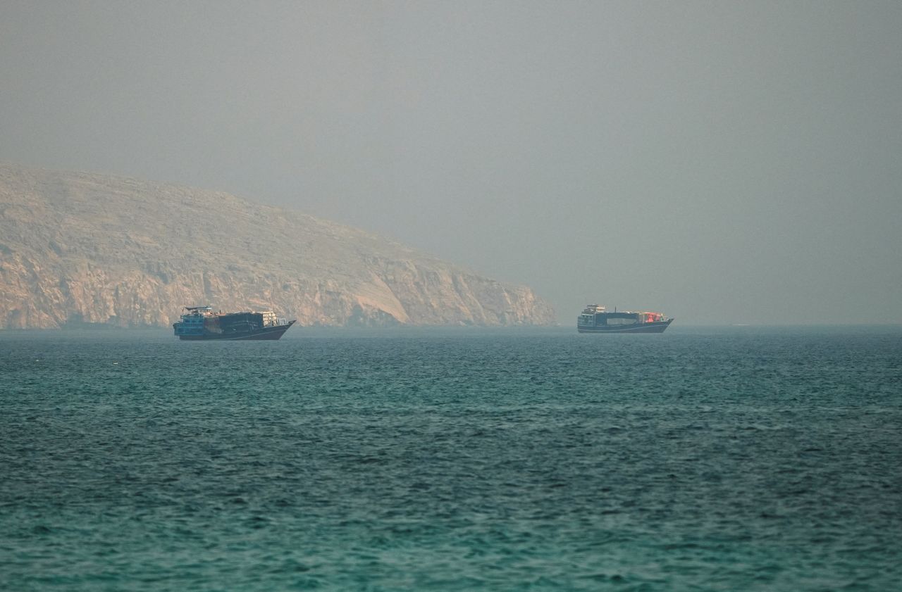 Vessels at the Strait of Hormuz, as seen from Musandam, Oman, July 9.