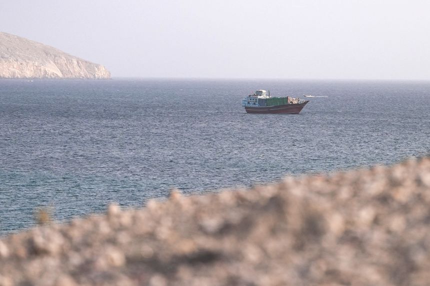 A vessel in the Strait of Hormuz, as seen from Musandam, Oman, on July 16.