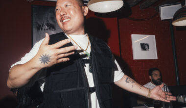 Author, chef, and filmmaker Eddia Huang at the Tuna Melt script table read at restaurant Baohaus.