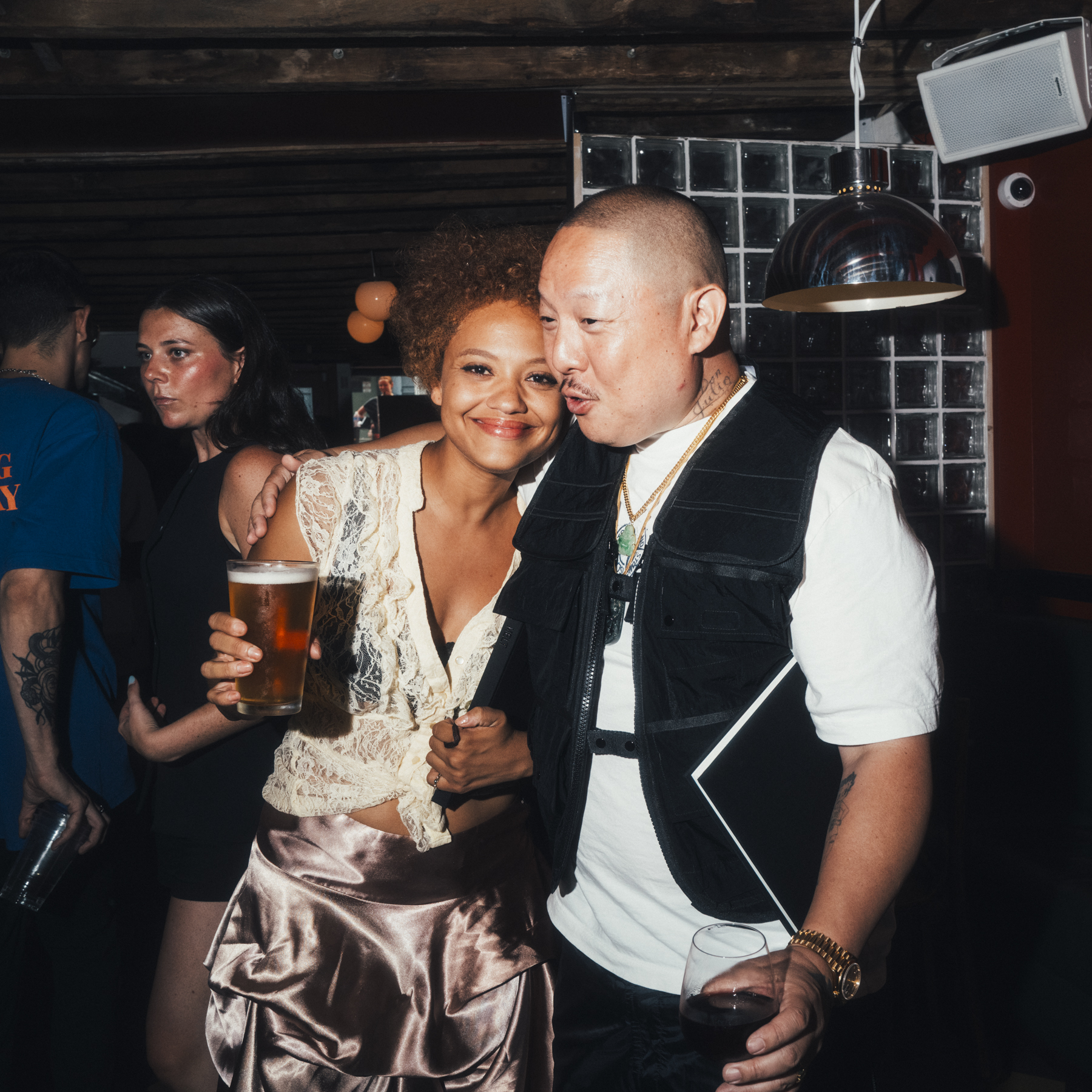 Chef, author, and filmmaker Eddie Huang with actor Kiersey Clemons for the table read of his new film Tuna Melt at his restaurant Baohaus.